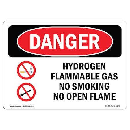 Signmission OSHA Sign, Hydrogen Flammable Gas No Smoking Open Flame, 14in X 10in Plastic, 10" W, 14" L, Lndscp OS-DS-P-1014-L-1370